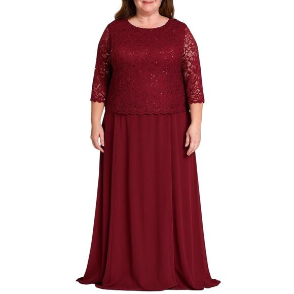 May Queen Burgundy Lace Sequin Chiffon Formal Gown Evening Wear, sz 3XL / 22-24 - Picture 2 of 8
